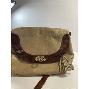 Vintage Brighton Melanie Shoulder Crossbody Bucket Purse Bag Brown Cream Leather